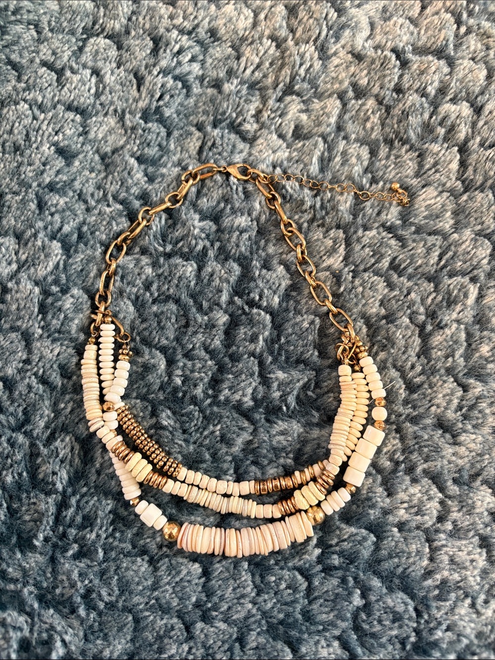 Free People Gold-Tone Chain with White Beaded Layers